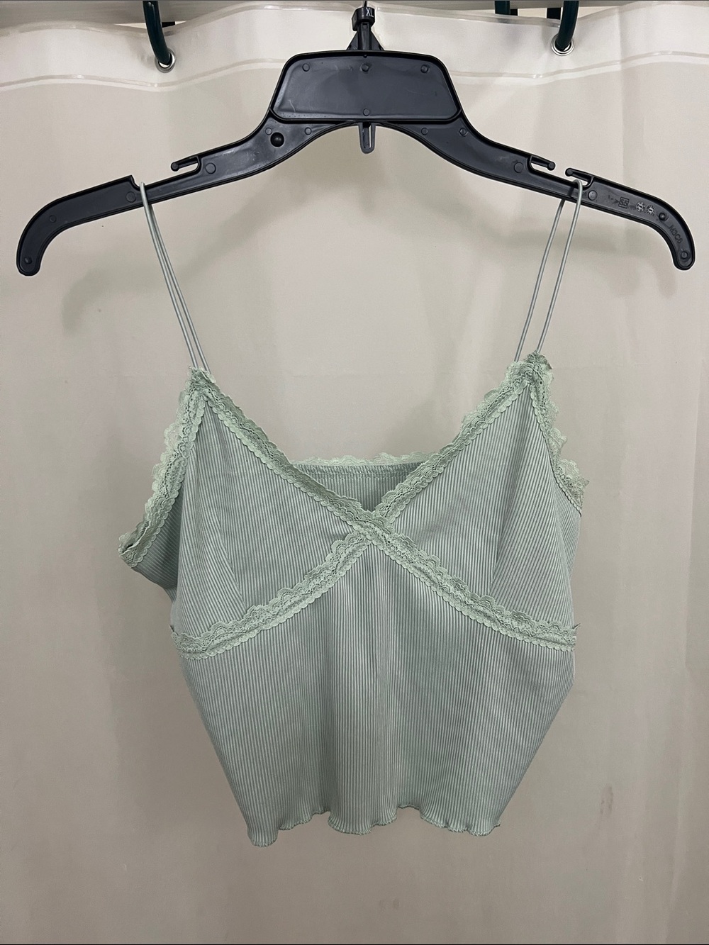 SHEIN Light Green Ribbed Lace Detail Camisole